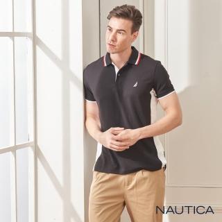 【NAUTICA】立體修身撞色領短袖POLO衫(黑色)