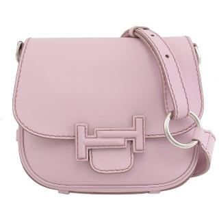 【TOD’S】經典DOUBLE T復古車縫小牛皮斜背馬鞍包(淡紫)