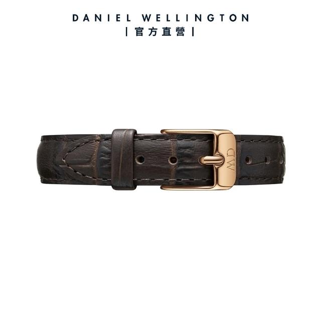 【Daniel Wellington】DW 錶帶 Petite York 黑棕壓紋真皮錶帶(DW00200152)
