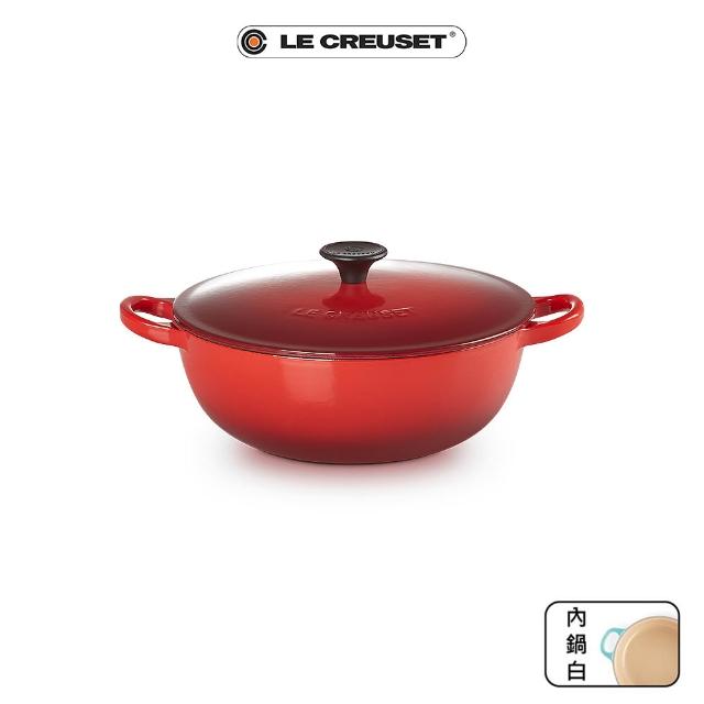 【Le Creuset】琺瑯鑄鐵鍋媽咪鍋 22cm(蜜桃橙/綠光森林/貝殼粉/櫻桃紅 多色選1)