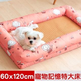 【奶油獅】涼夏好眠~台灣製造森林野餐-寵物透氣紙纖涼蓆記憶床墊(特大60*120cm-25kg以上適用-橘紅)