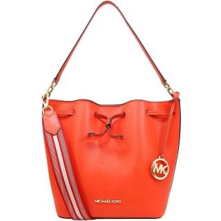 【Michael Kors】EDEN 橘色皮革寬背帶水桶斜背包
