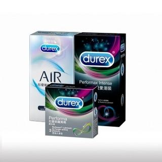 【Durex杜蕾斯】AIR輕薄幻隱裝衛生套8入+雙悅愛潮裝12入+飆風碼3入