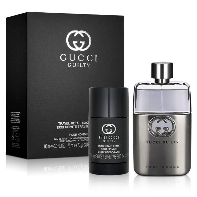 【GUCCI 古馳】罪愛男性淡香水禮盒(淡香水90ml+體香膏70g)