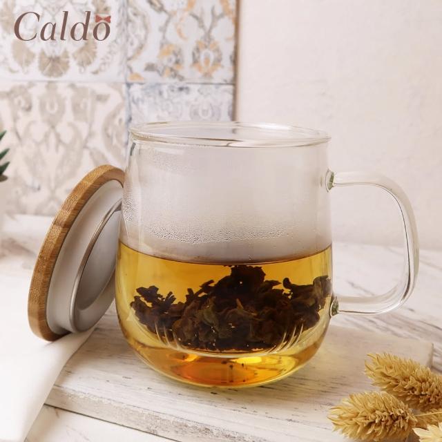 【Caldo 卡朵生活】植粹木紋耐熱玻璃附蓋泡茶杯(400ML)