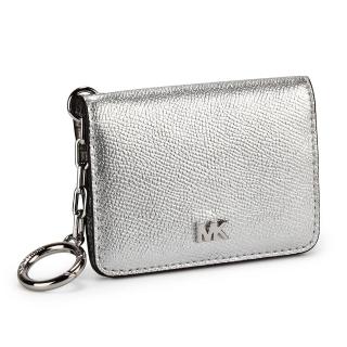 【Michael Kors】MONEY PIECES經典LOGO防刮皮革鑰匙圈卡夾(銀色)