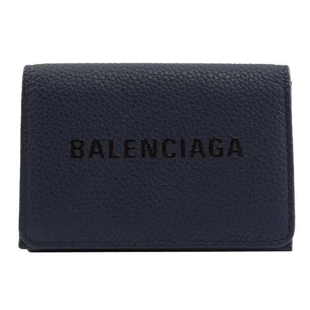【Balenciaga 巴黎世家】經典品牌英文LOGO三折簡式短夾(深藍)