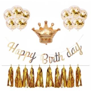 金色HAPPY BIRTHDAY燙金掛旗生日套餐1組(生日 生日氣球  派對 生日派對)