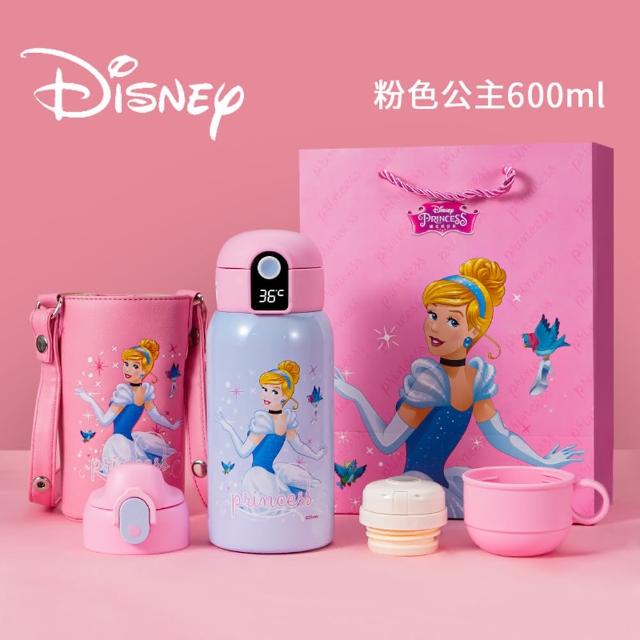 【Disney 迪士尼】智能顯溫一杯三蓋316不鏽鋼保溫杯精裝禮盒600ml(迪士尼顯溫保溫瓶)