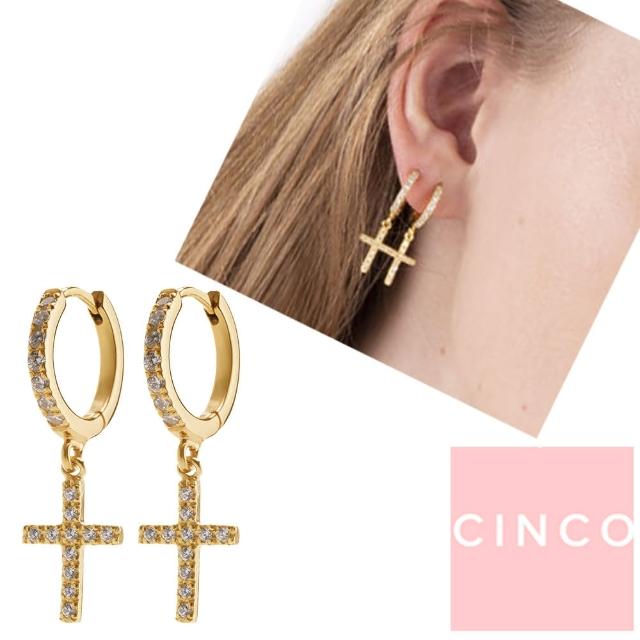 【CINCO】葡萄牙精品 Sascha earrings black 鑲鑽十字架耳環 黑色X金色(925純銀)