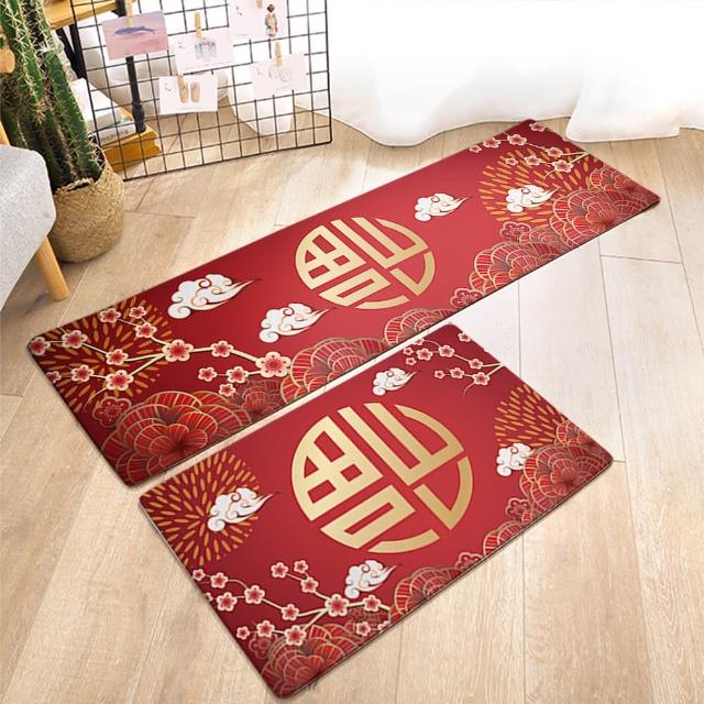 【半島良品】買一送一/18款/防油防滑皮革新年地墊_45x75+45x120cm(新年 廚房 門口 止滑 防水 聖誕節 回彈  