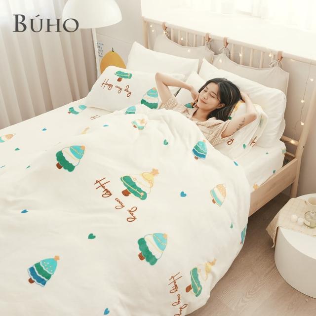 【BUHO 布歐】法蘭絨清新花草6x7尺雙人兩用被套毯(多款任選)