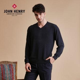 【JOHN HENRY】美麗諾羊毛V領毛衣-黑