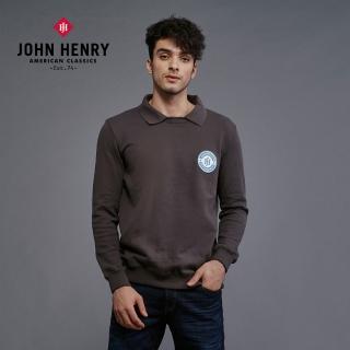 【JOHN HENRY】純棉刺繡圓形LOGO大學T-灰