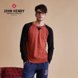 【JOHN HENRY】個性圓領拼接針織長袖T恤-紅