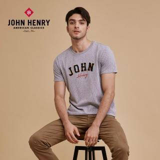 【JOHN HENRY】彩色邊框刺繡文字T恤-灰