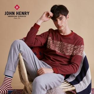 【JOHN HENRY】不規則文字條紋印花長袖T恤-紅