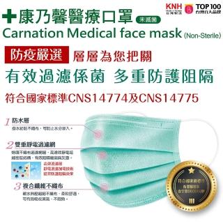 【康乃馨】兒童醫療口罩耳帶50片盒裝 未滅菌(粉綠)