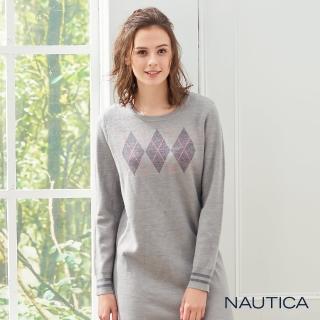 【NAUTICA】女裝格紋圖騰長版針織洋裝(灰)