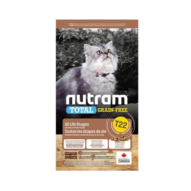 【Nutram紐頓】新客組2入T22/T24無穀全能系列貓飼料2kg/4.4lb(火雞/鮭魚) 