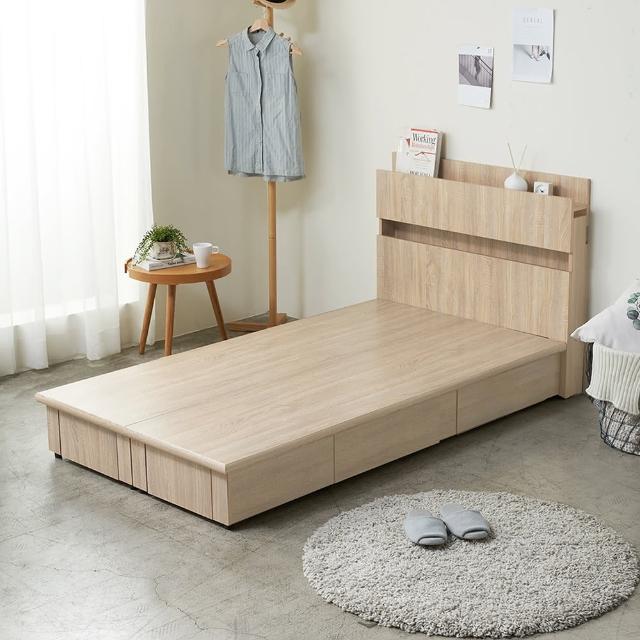 【H&D 東稻家居】Takamori高森日式風木作3.5尺插座單人加大房間2件組 MIT 台灣製(床頭+六抽抽屜床底 附燈)