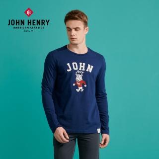 【JOHN HENRY】美式刺繡徽章長袖T恤-藍