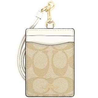 【COACH】白x卡其PVC經典LOGO掛式證件夾