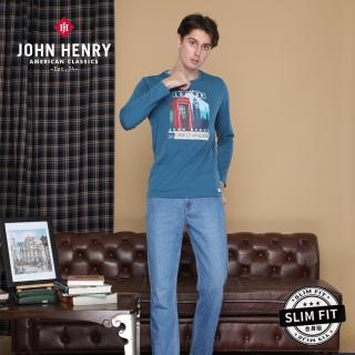 【JOHN HENRY】倫敦紅色電話亭長袖T恤-藍