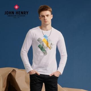 【JOHN HENRY】倫敦景色印花長袖T恤-白