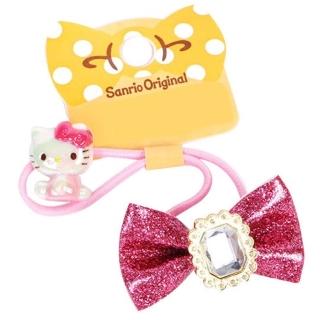 【小禮堂】Hello Kitty 亮粉蝴蝶結寶石造型彈力髮束《桃》髮圈.髮飾