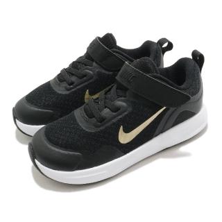 【NIKE 耐吉】休閒鞋 WearAllDay 運動 童鞋 基本款 舒適 簡約 魔鬼氈 中童 穿搭 黑 金(CJ3818-005)
