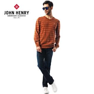【JOHN HENRY】V領細橫條針織-橘