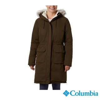 【Columbia 哥倫比亞】女款- 防水Omni-Heat鋁點保暖550羽絨長版外套-軍綠(UWR02030AG / 保暖.防水.羽絨)