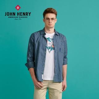 【JOHN HENRY】美國棉格紋口袋長袖襯衫-藍綠