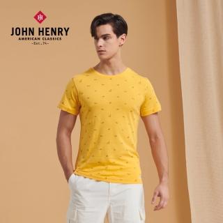 【JOHN HENRY】幾何野生動物短袖T恤-黃