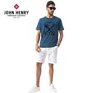 【JOHN HENRY】海軍船錨印花短袖T恤-藍