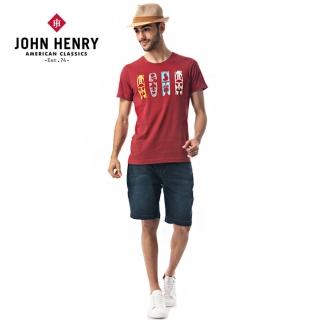 【JOHN HENRY】民俗面具圖騰短袖T恤-紅