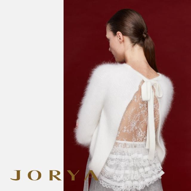 【JORYA】J1602503法式蕾絲雕花透膚綁帶毛茸茸上衣