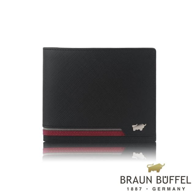 【BRAUN BUFFEL 德國小金牛】台灣總代理 飛牛 12卡中間翻透明窗皮夾-黑色(BF362-317-BK)