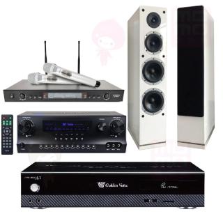 【金嗓】點歌機4TB+擴大機+無線麥克風+喇叭(CPX-900 A3+DW1+SR-928PRO+AS-168白色)