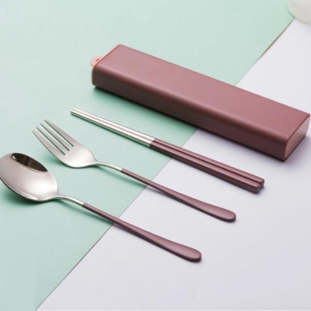 【樂邁家居】食品級304不鏽鋼 隨身餐具組(三色任選-便攜餐具)