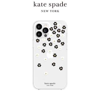 【KATE SPADE】iPhone 12/12 Pro 6.1吋 手機保護殼/套(黑白小花+金色鑲鑽)