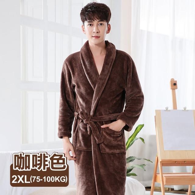 【ONE HOUSE】韓版升級加厚法蘭絨親膚睡袍 加長多色選 刷毛保暖睡衣發熱衣(1入)