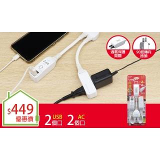 【朝日科技】2P高溫斷電2USB+1開2插分離線15A-插頭附過載(高溫斷電分離線)