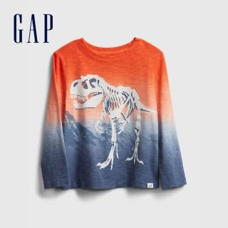 【GAP】男幼童 創意漸層印花圓領T恤(649651-橘色浸染)