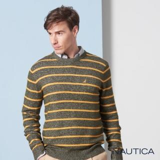 【NAUTICA】經典條紋長袖針織衫(墨綠)