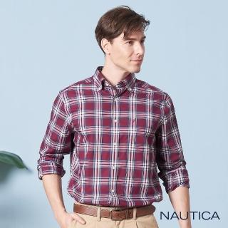 【NAUTICA】撞色中格紋長袖襯衫(紅色)