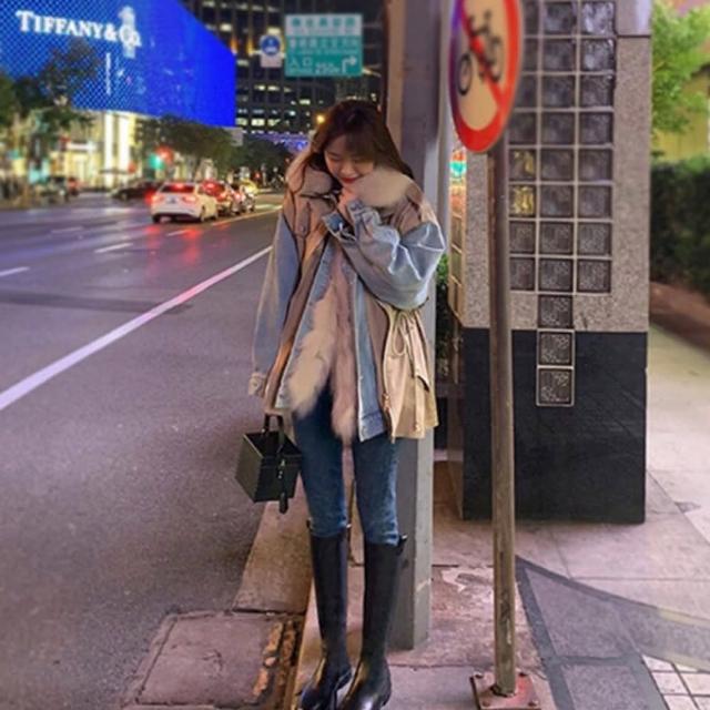 BBHONEY【BBHONEY】韓風保暖內毛膽加厚毛領牛仔拼接風衣外套(網美熱搜款)
