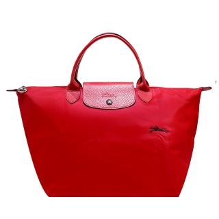 【LONGCHAMP】Le Pliage  Collection系列刺繡短把摺疊水餃包(中/喜紅)