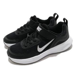 【NIKE 耐吉】慢跑鞋 WearAllDay 運動 童鞋 輕量 透氣 舒適 魔鬼氈 中童 穿搭 黑 白(CJ3817-002)